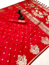 Elision Red Soft Silk Saree With Dissemble Blouse Piece