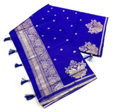 Sumptuous Royal Blue Soft Silk Saree With Blooming Blouse Piece
