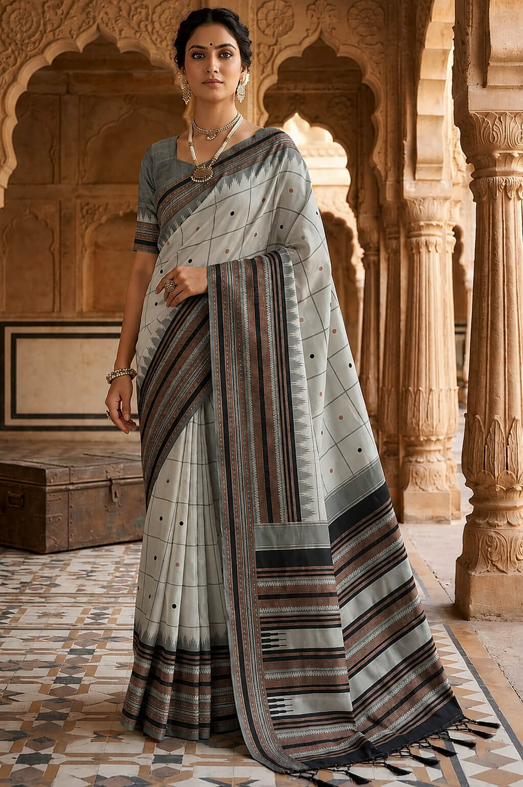 Ineffable Grey Soft Silk Saree With Blissful Blouse Piece