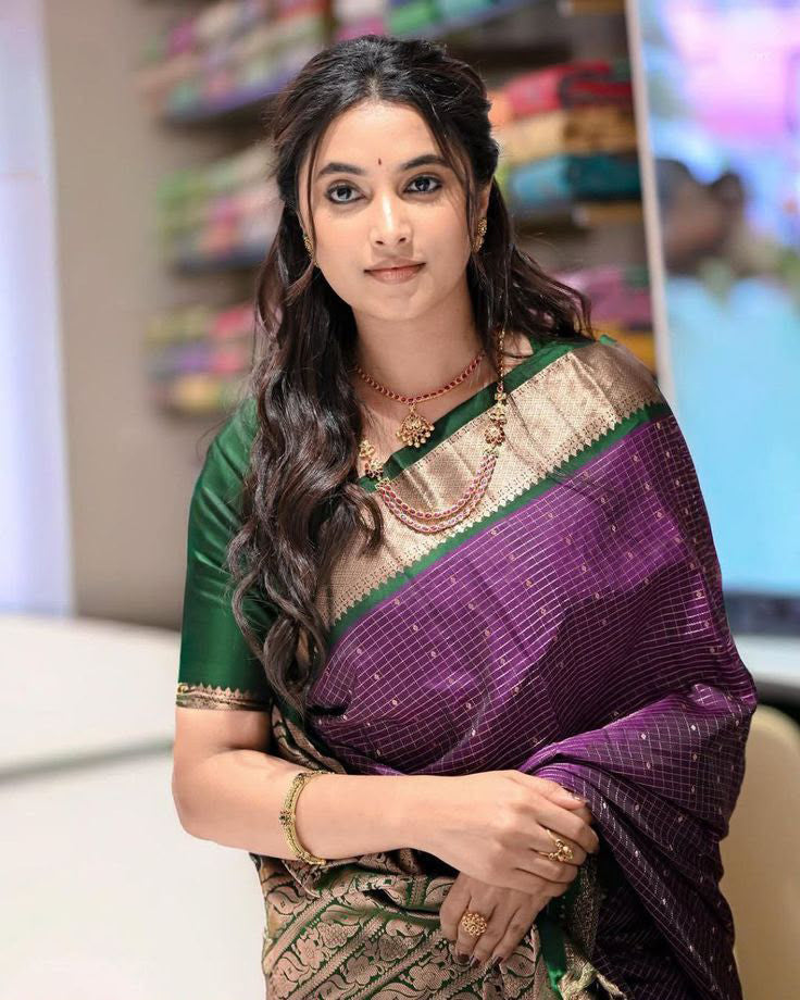 Majesty Purple Soft Silk Saree With Enigmatic Blouse Piece