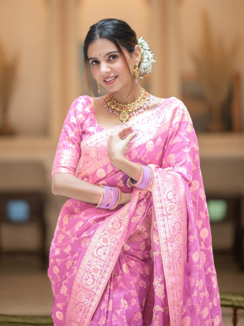 Glorious Baby Pink Soft Silk Saree With Opulent Blouse Piece - Mameraa