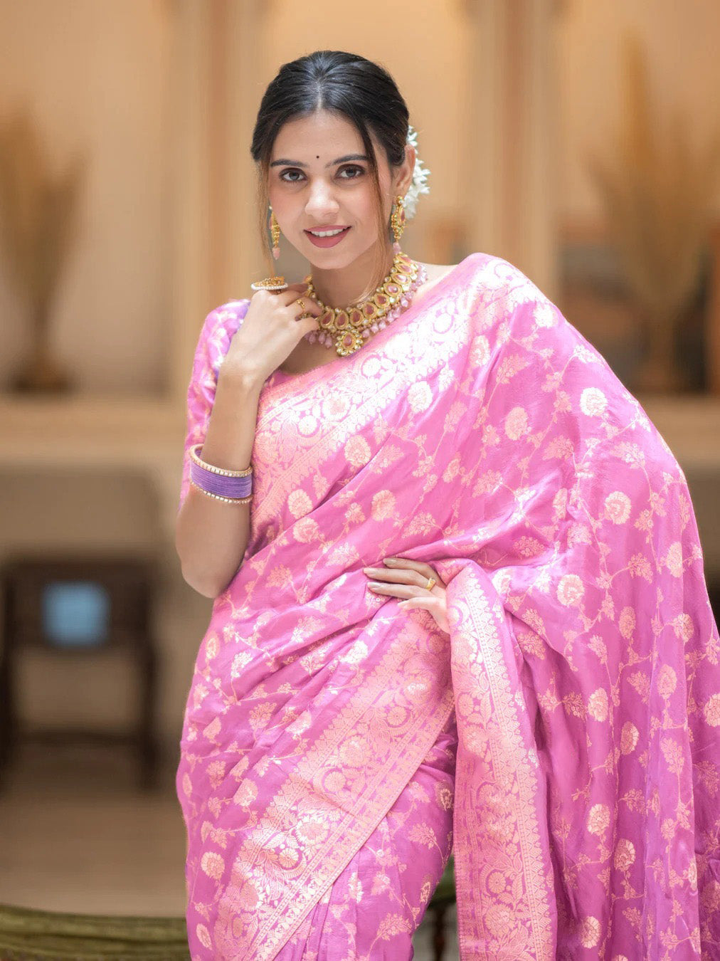 Glorious Baby Pink Soft Silk Saree With Opulent Blouse Piece - Mameraa