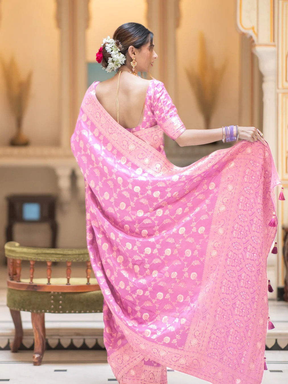 Glorious Baby Pink Soft Silk Saree With Opulent Blouse Piece - Mameraa