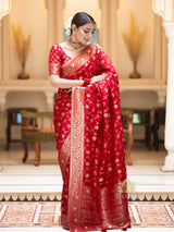 Desiring Red Soft Silk Saree With Engrossing Blouse Piece