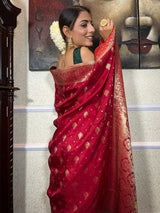 Cynosure Red Soft Silk Saree With Fugacious Blouse Piece
