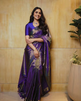 Comely Royal Blue Soft Silk Saree With Evocative Blouse Piece