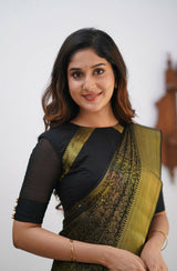 Magnetic Black Soft Silk Saree With Palimpsest Blouse Piece