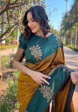 Exemplary Mustard Soft Silk Saree With Gratifying Blouse Piece