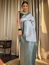 Engaging Grey Soft Silk Saree With Tempting Blouse Piece