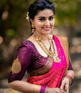 Snappy Pink Soft Silk Saree With Artistic Blouse Piece