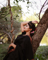 Skinny Black Soft Banarasi Silk Saree With Beauteous Blouse Piece
