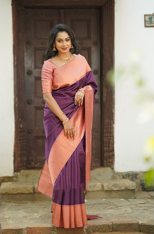 Lovely Purple Soft Silk Saree With Wonderful Blouse Piece