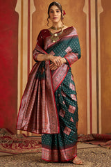 Majesty Dark Green Pure Zari Weaving Banarasi Silk Saree With Profuse Blouse Piece