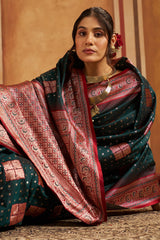 Majesty Dark Green Pure Zari Weaving Banarasi Silk Saree With Profuse Blouse Piece