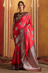 Seraglio Dark Pink Pure Zari Weaving Banarasi Silk Saree With Magnetic Blouse Piece