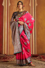 Zephyr Magenta Pure Zari Weaving Banarasi Silk Saree With Artistic Blouse Piece