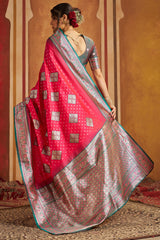 Zephyr Magenta Pure Zari Weaving Banarasi Silk Saree With Artistic Blouse Piece