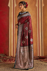 Enticing Maroon Pure Zari Weaving Banarasi Silk Saree With Quixotic Blouse Piece