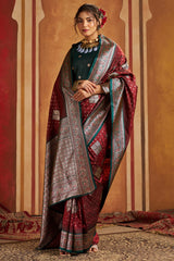 Enticing Maroon Pure Zari Weaving Banarasi Silk Saree With Quixotic Blouse Piece