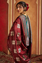 Enticing Maroon Pure Zari Weaving Banarasi Silk Saree With Quixotic Blouse Piece