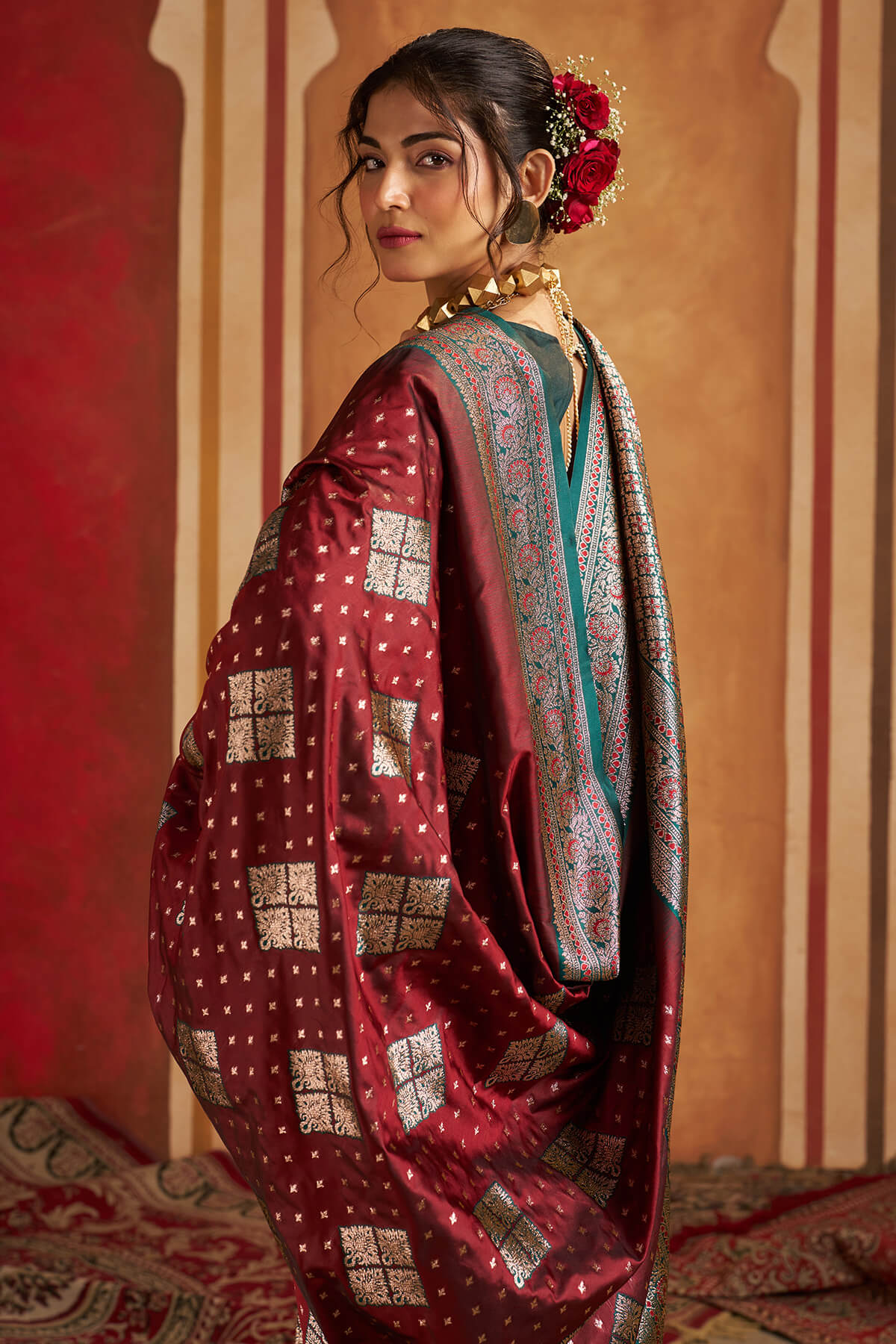Enticing Maroon Pure Zari Weaving Banarasi Silk Saree With Quixotic Blouse Piece