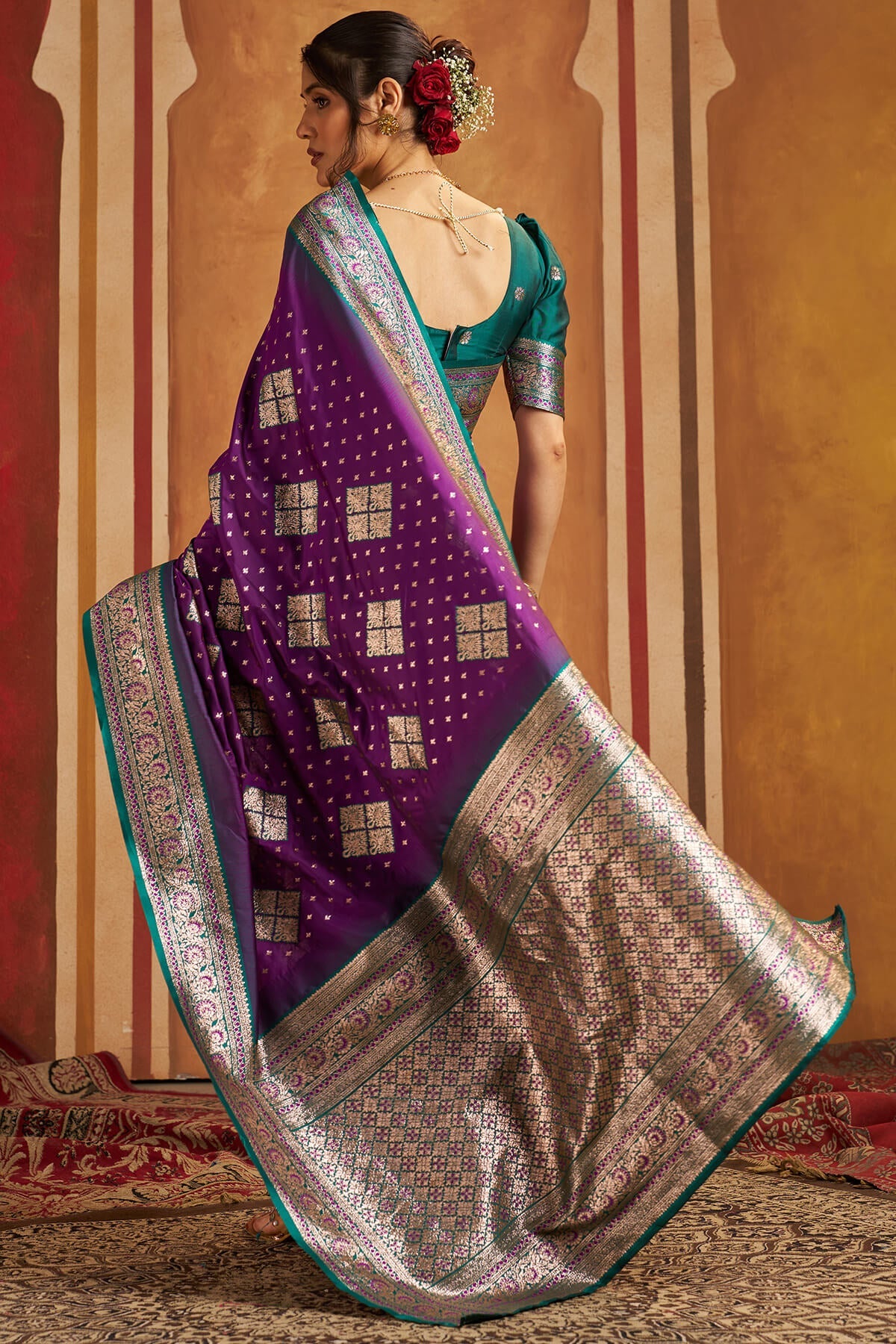 Epiphany Purple Pure Zari Weaving Banarasi Silk Saree With Classic Blouse Piece