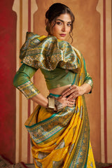 Trendy Yellow Pure Zari Weaving Banarasi Silk Saree With Delightful Blouse Piece