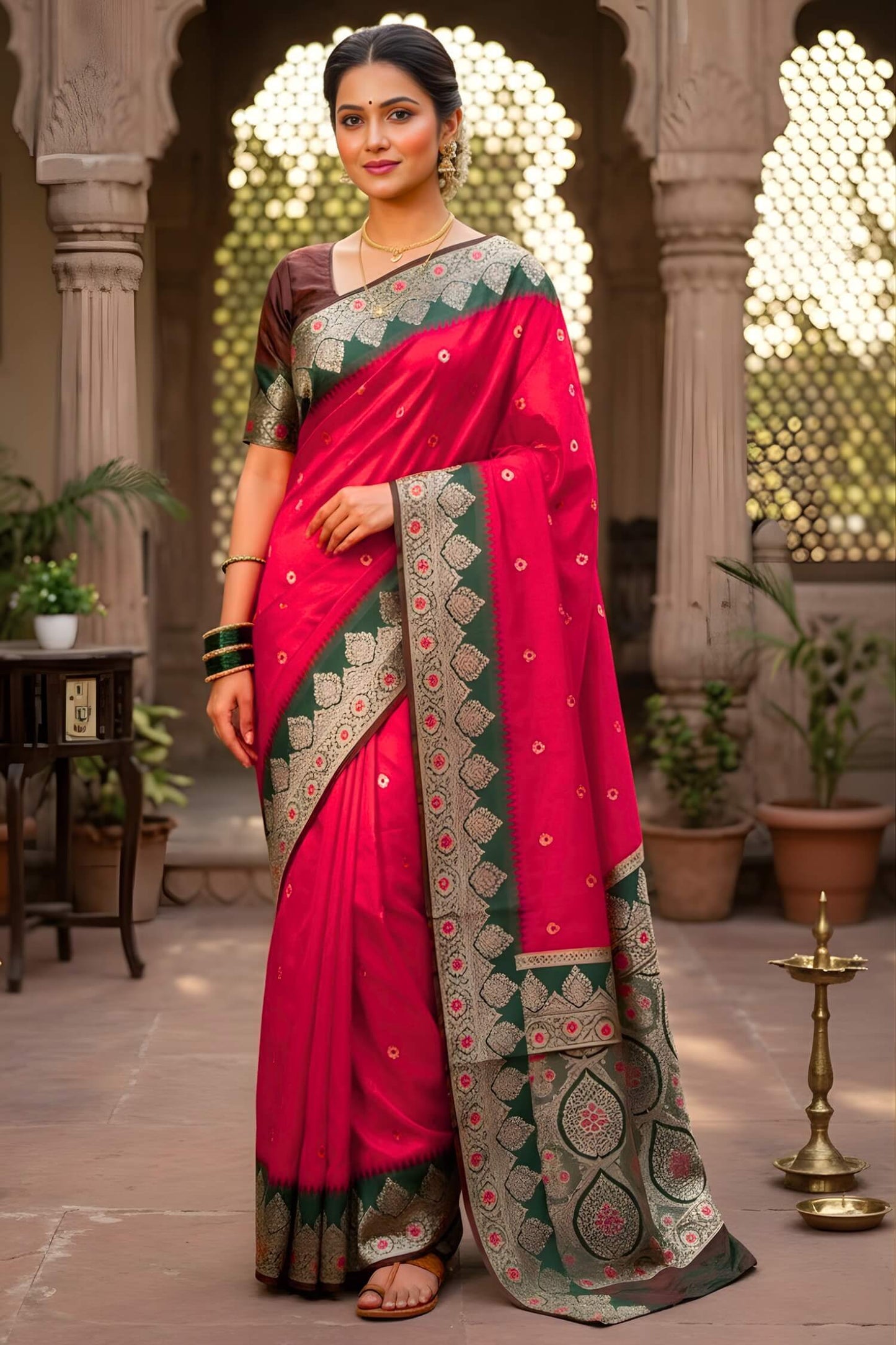 Preferable Dark Pink Pure Zari Weaving Banarasi Silk Saree With Sempiternal Blouse Piece