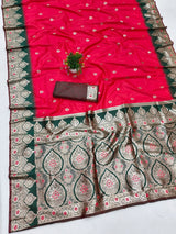 Preferable Dark Pink Pure Zari Weaving Banarasi Silk Saree With Sempiternal Blouse Piece