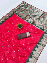 Preferable Dark Pink Pure Zari Weaving Banarasi Silk Saree With Sempiternal Blouse Piece