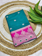 Palimpsest Firozi Pure Zari Weaving Banarasi Silk Saree With Embrocation Blouse Piece