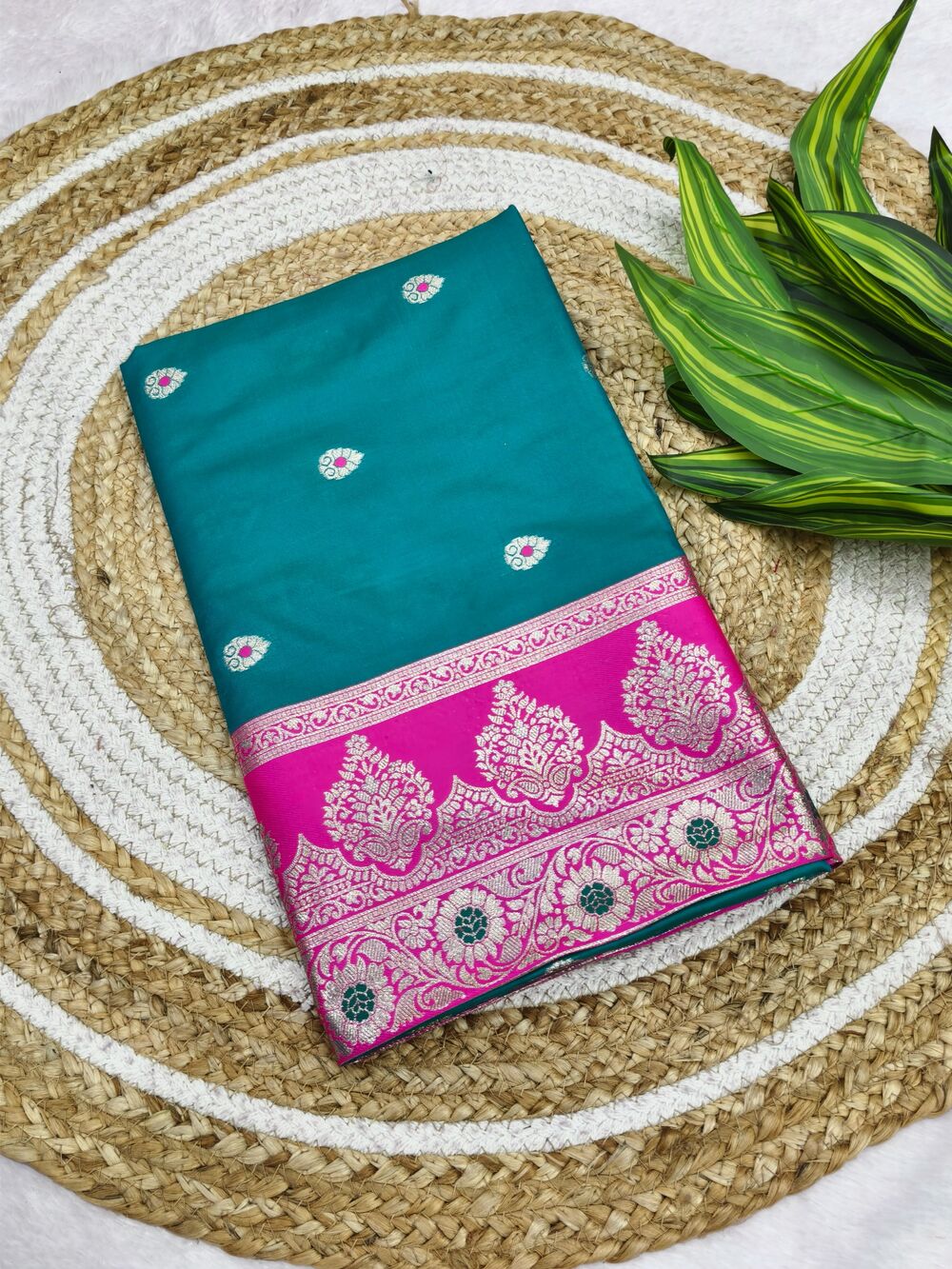 Palimpsest Firozi Pure Zari Weaving Banarasi Silk Saree With Embrocation Blouse Piece