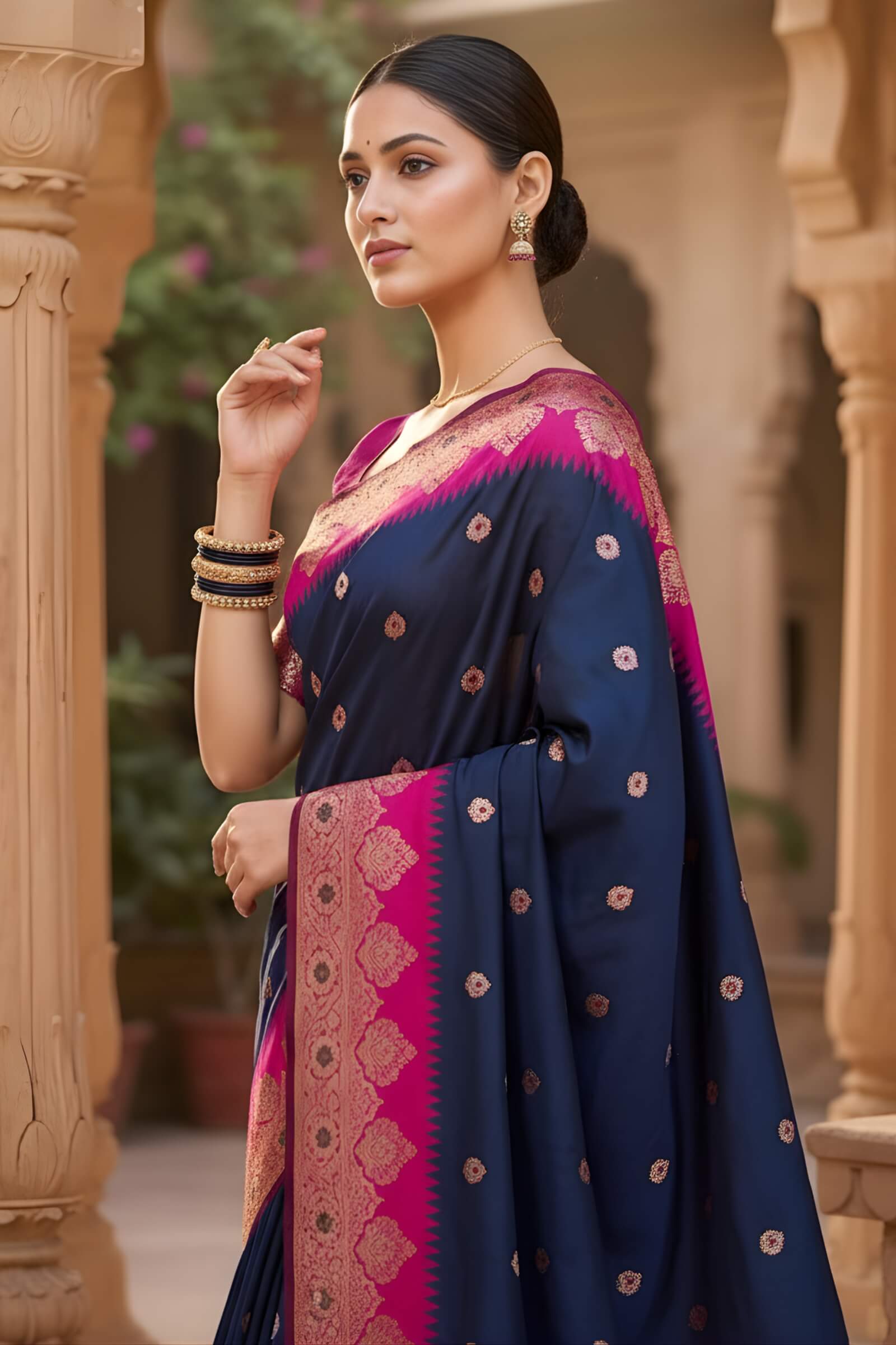 Desiring Navy Blue Pure Zari Weaving Banarasi Silk Saree With Staring Blouse Piece