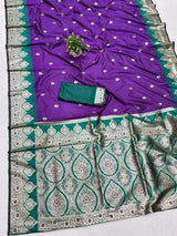 Diaphanous Purple Pure Zari Weaving Banarasi Silk Saree With Amazing Blouse Piece