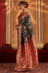 Dazzling Dark Green Pure Zari Weaving Banarasi Silk Saree With Inimitable Blouse Piece