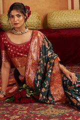 Dazzling Dark Green Pure Zari Weaving Banarasi Silk Saree With Inimitable Blouse Piece