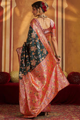 Dazzling Dark Green Pure Zari Weaving Banarasi Silk Saree With Inimitable Blouse Piece