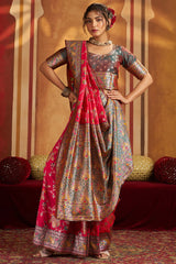 Snazzy Dark Pink Pure Zari Weaving Banarasi Silk Saree With Scintillating Blouse Piece