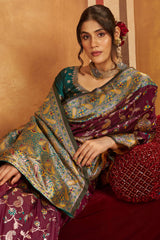 Glowing Purple Pure Zari Weaving Banarasi Silk Saree With Designer Blouse Piece
