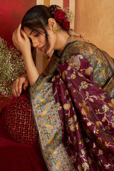 Glowing Purple Pure Zari Weaving Banarasi Silk Saree With Designer Blouse Piece