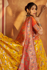 Gratifying Yellow Pure Zari Weaving Banarasi Silk Saree With Piquant Blouse Piece