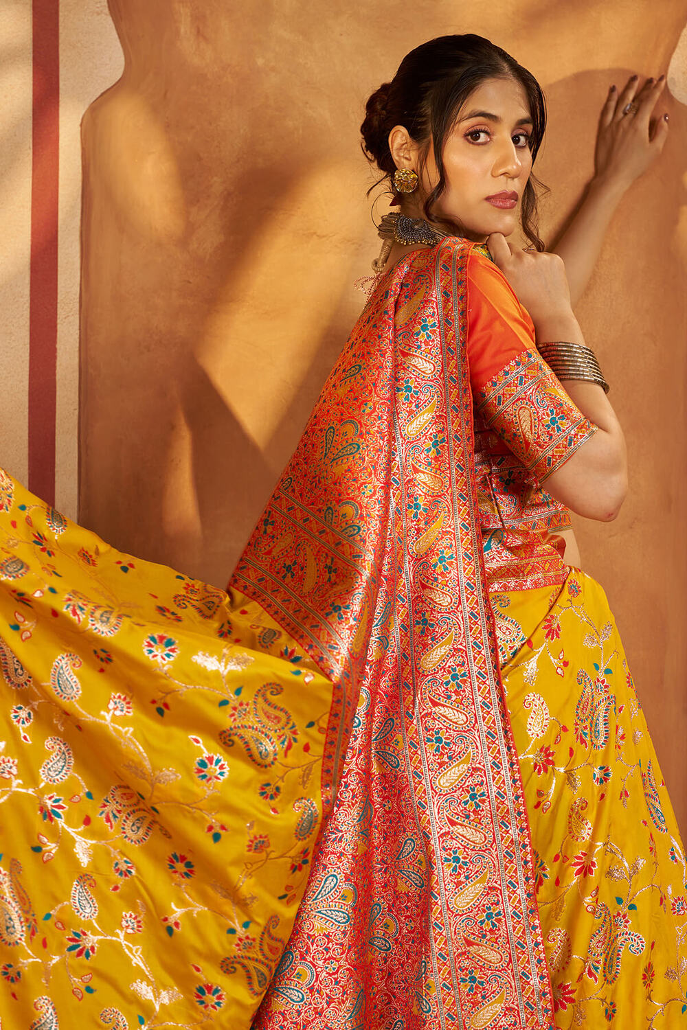 Gratifying Yellow Pure Zari Weaving Banarasi Silk Saree With Piquant Blouse Piece