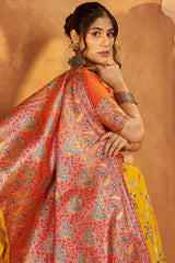 Gratifying Yellow Pure Zari Weaving Banarasi Silk Saree With Piquant Blouse Piece