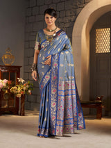 Groovy Blue Pure Zari Weaving Banarasi Silk Saree With Ephemeral Blouse Piece