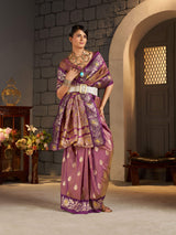 Stylish Brown Pure Zari Weaving Banarasi Silk Saree With Extraordinary Blouse Piece