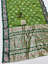 Angelic Green Pure Zari Weaving Banarasi Silk Saree With Surpassing Blouse Piece
