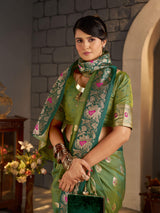 Angelic Green Pure Zari Weaving Banarasi Silk Saree With Surpassing Blouse Piece
