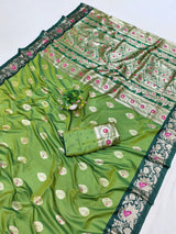 Angelic Green Pure Zari Weaving Banarasi Silk Saree With Surpassing Blouse Piece
