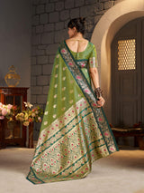 Angelic Green Pure Zari Weaving Banarasi Silk Saree With Surpassing Blouse Piece