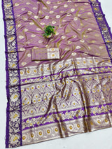 Serendipity Lavender Pure Zari Weaving Banarasi Silk Saree With Opulent Blouse Piece